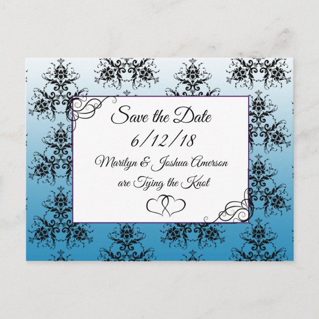 Black Black Damask Wedding Save the Date Postcard (Front)