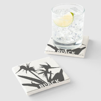 BLACK - Black Paradise Flower Posavases Stone Coaster
