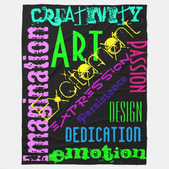 Black Blanket Colourful Bright Art Names or Words (Front)