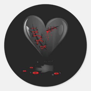 Black Bleeding Cut Open Broken Heart Goth Valentin Classic Round Sticker