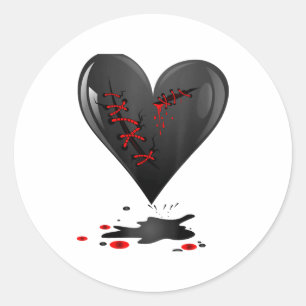 Black Bleeding Cut Open Broken Heart Goth Valentin Classic Round Sticker