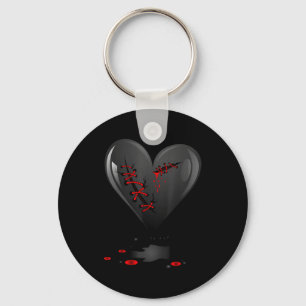Black Bleeding Cut Open Broken Heart Goth Valentin Key Ring