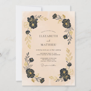 Black Blossom Arch Wedding Invitation