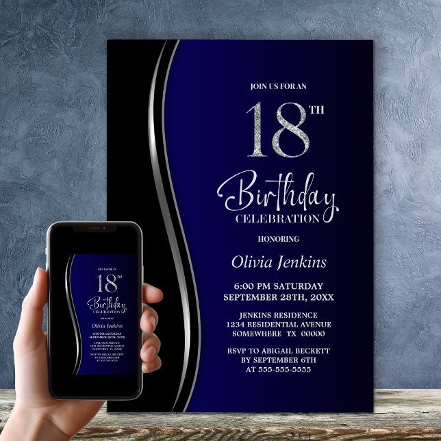 Black Blue 18th Birthday Party Invitation (Creator Uploaded)