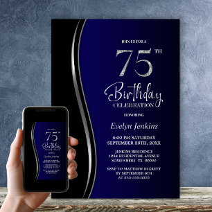Black Blue 75th Birthday Party Invitation