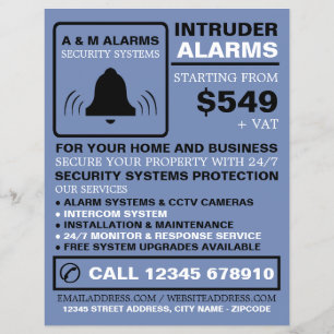 Black & Blue Alarm Logo, Security Alarm Service Flyer