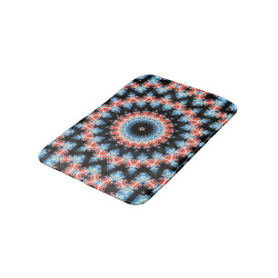 Black, blue and red Mandala Star Bath Mat
