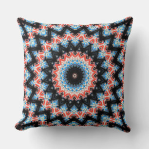 Black, blue and red Mandala Star Cushion