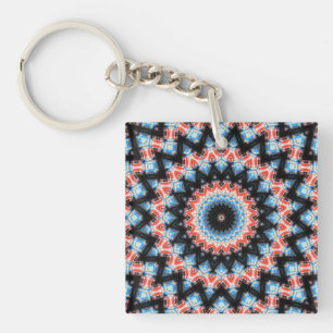 Black, blue and red Mandala Star Key Ring