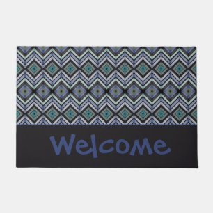 Black Blue and Teal Welcome Doormat