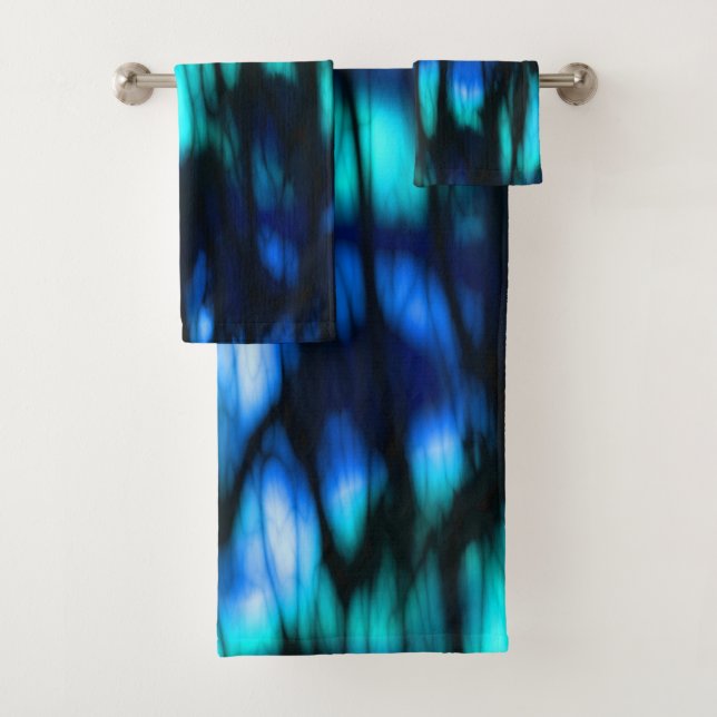 Black Blue and Turquoise abstract Bath Towel Set (Insitu)