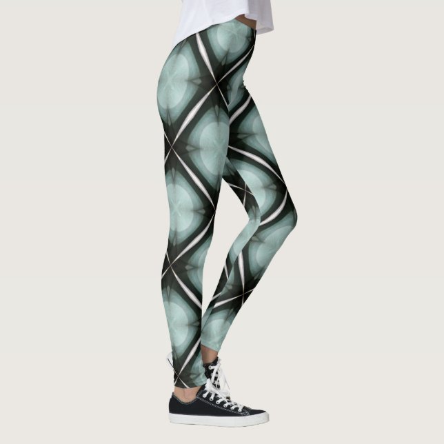 Black Blue and White Geometric Diamonds Leggings (Right)