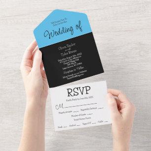 Black, Blue and White Minimalist Modern Wedding All In One Invitation