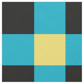 Black, blue and yellow chequerboard pattern fabric