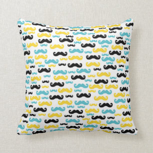 Black Blue and Yellow Moustaches Patterned Cushion