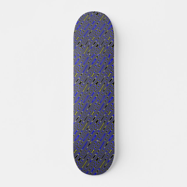 Black blue and Yellow Swirly Pattern Skateboard (Front)