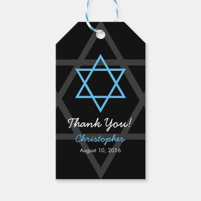 Black Blue Bar Mitzvah Thank You Favour Tag (Front)