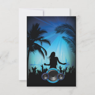 BLACK BLUE BEACH PARTY DANCING MUSIC PALM TREES FU INVITATION