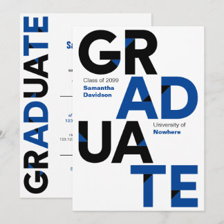 Black & Blue Big Bold Angle-Cut Letters Graduation Invitation