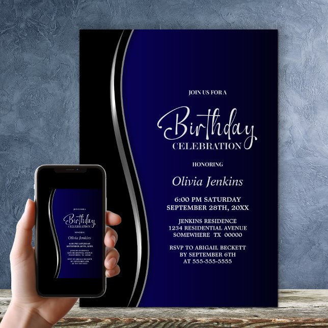 Black Blue Birthday Party Invitation (Creator Uploaded)