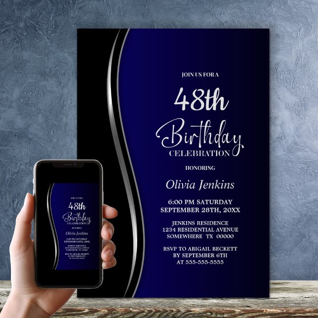 Black Blue Birthday Party Invitation (Creator Uploaded)