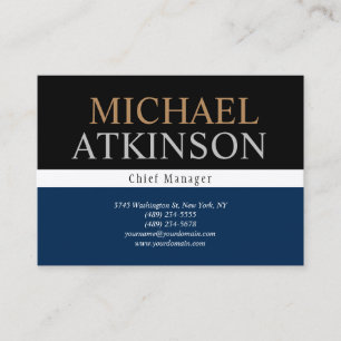Black Blue Bold Text Trendy Stylish Large Business Card
