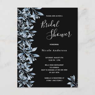 Black blue botanical Bridal Shower invitation Postcard