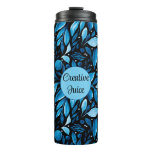 Black & Blue Botanical Personalise Thermal Tumbler