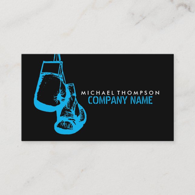 Black & Blue Boxing Gloves, Boxer, Boxing Trainer Business Card (Front)