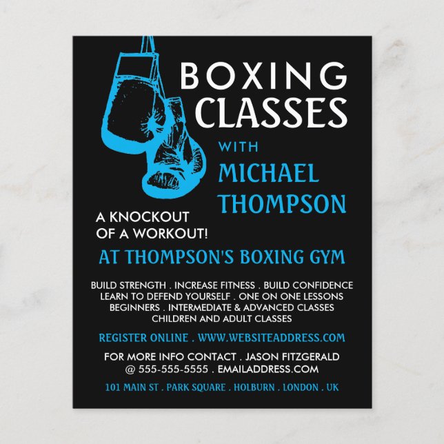 Black & Blue Boxing Gloves, Boxing Class Advert Flyer (Front)