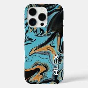 Black, Blue & Burnt Orange Paint Swirl  iPhone 16 Pro Case
