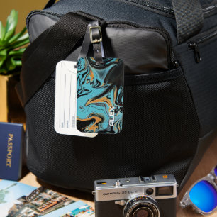 Black, Blue & Burnt Orange Paint Swirl Luggage Tag