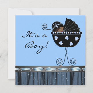 Black Blue Carriage Black Blue Baby Boy Shower Invitation