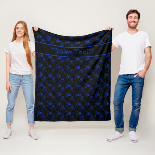 Black & Blue Cartoon Skulls w/ Custom Text Fleece Blanket