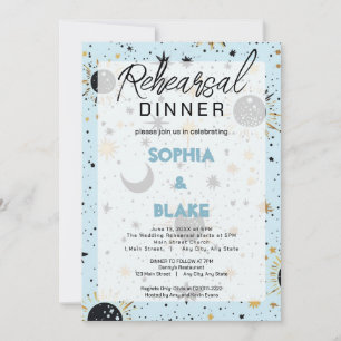 Black & Blue Celestial  Wedding Rehearsal Dinner Invitation