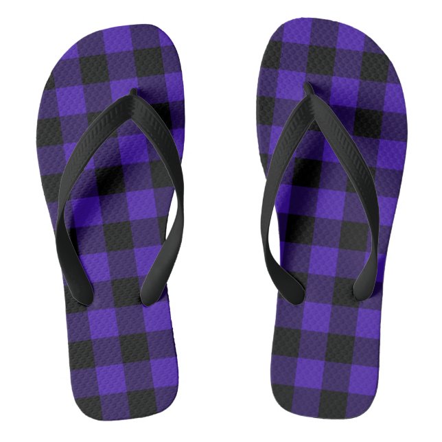Black Blue Checked Flip Flops (Footbed)