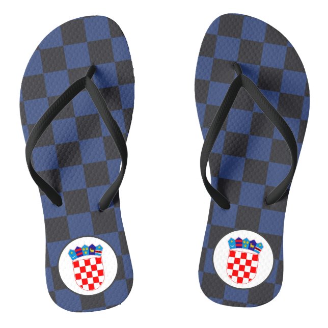 Black Blue Checkers With Croatian Coat of Arms Jandals (Footbed)