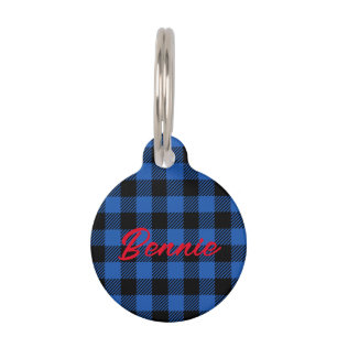 Black Blue Chequered Buffalo Pattern   Personalise Pet Tag