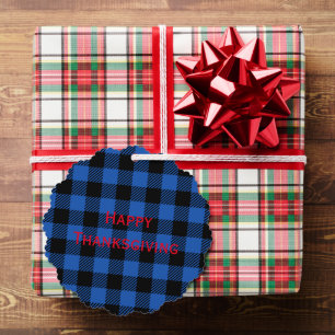 Black Blue Chequered Buffalo Pattern Personalise Tree Decoration Card