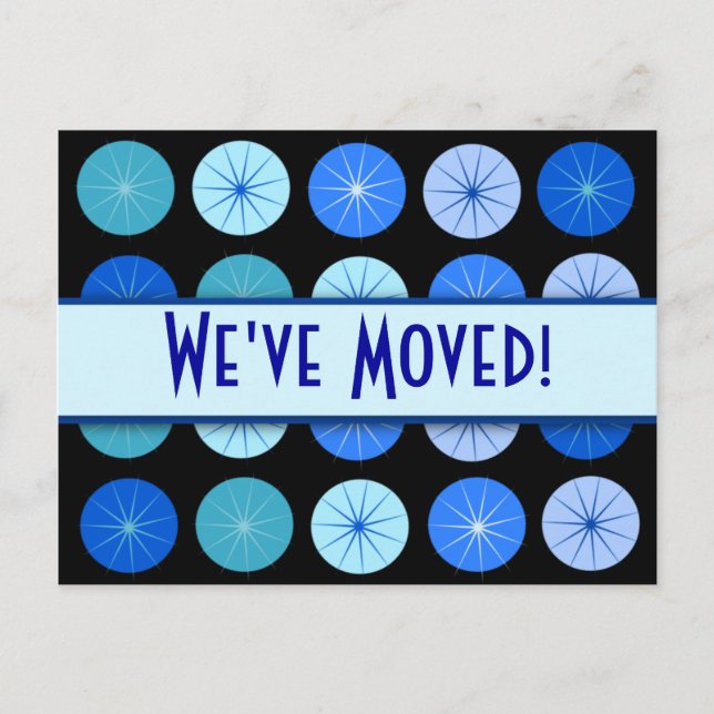 Black & Blue Circle We've Moved Contact Post Cards (Front)