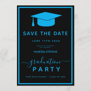 Black Blue Classic Graduation Save the Date