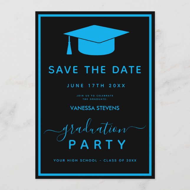 Black Blue Classic Graduation Save the Date (Front)