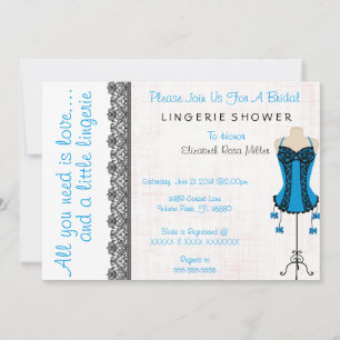 Black & Blue Corset Lingerie Bridal Shower Invite