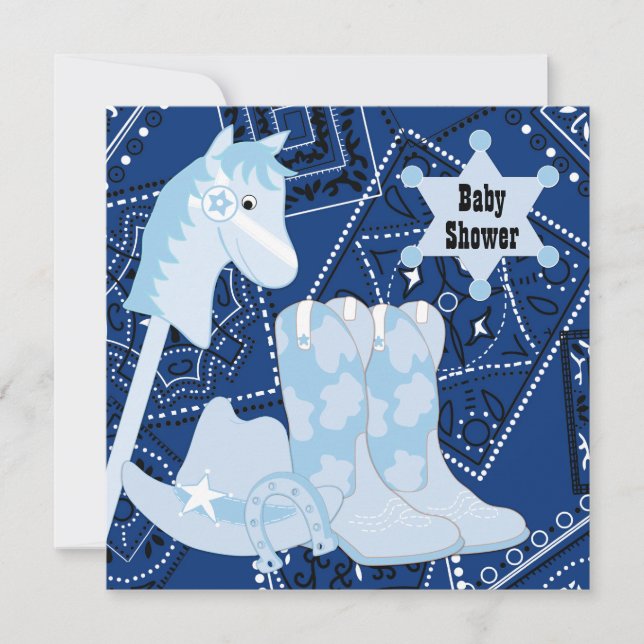 Black Blue Cowboy Boots Cowboy Baby Shower Invitation (Front)