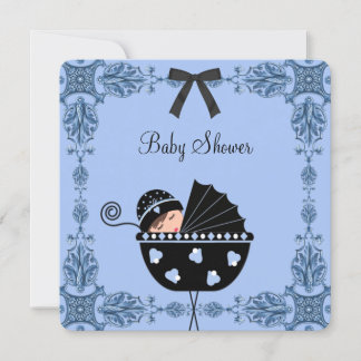 Black Blue Damask Baby Boy Shower Invitation