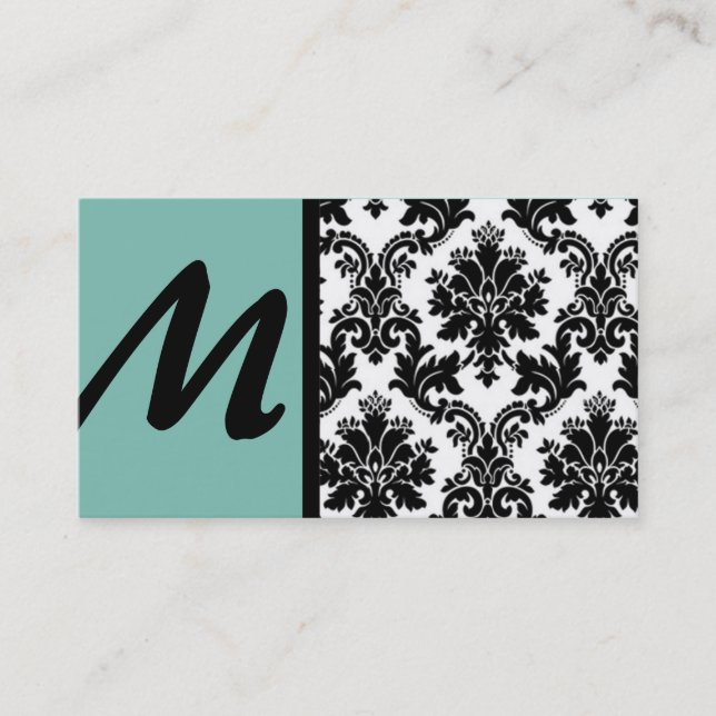 Black Blue Damask Business Cards (Front)