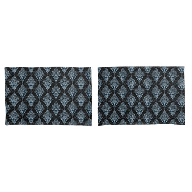 Black & Blue Damask Print Pillowcase Set (Front-Set)
