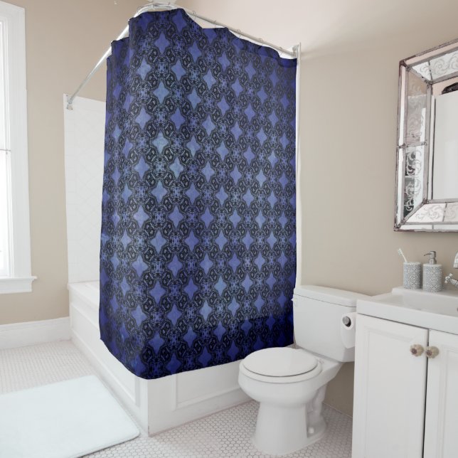 Black & Blue Diamond Chains Pattern Shower Curtain (In Situ)