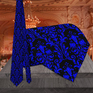 Black Blue Floral Damask Tie