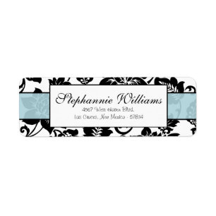 Black/Blue Floral Damask Wedding Address Label